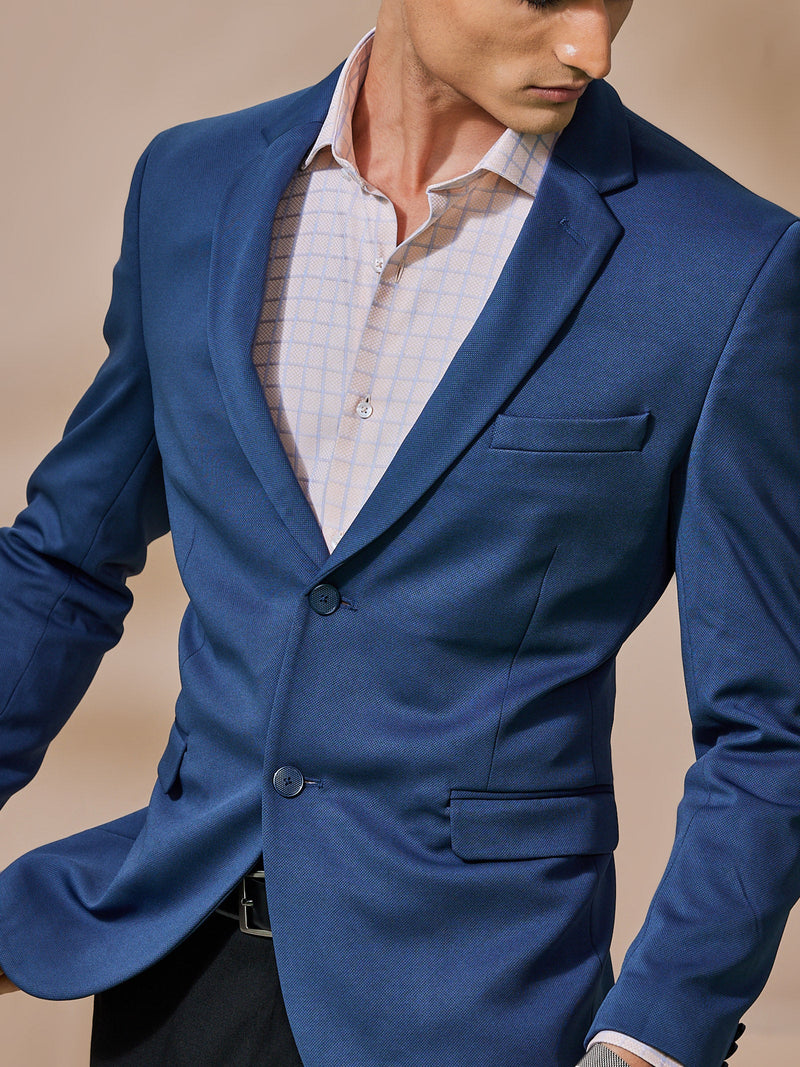 Blue 4-Way Stretch Textured Blazer