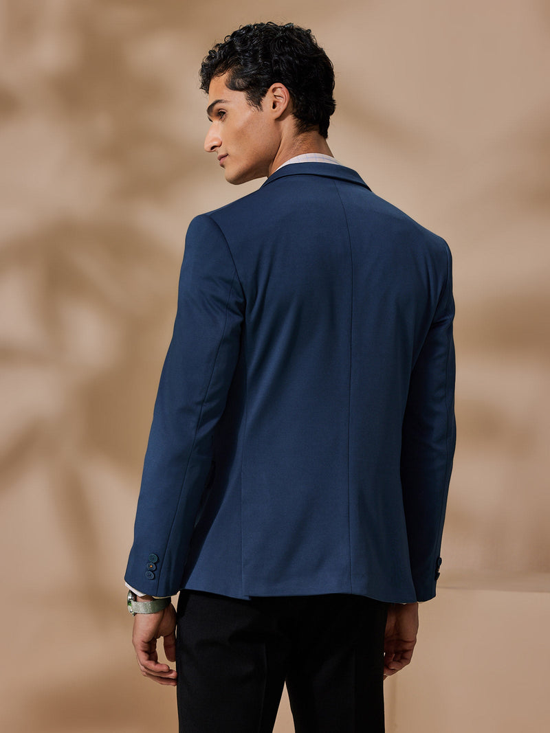 Blue 4-Way Stretch Textured Blazer