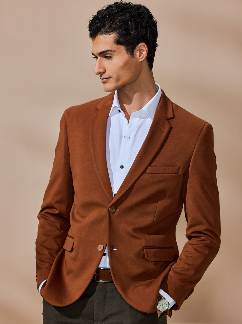 Brown 4-Way Stretch Textured Blazer