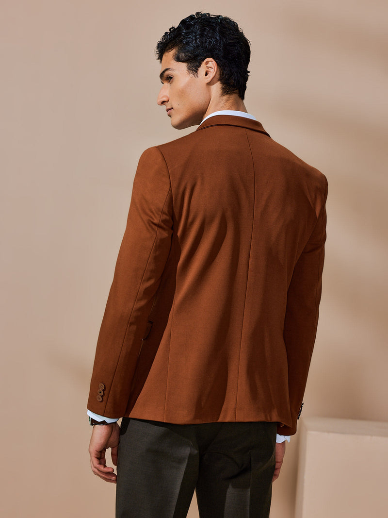 Brown 4-Way Stretch Textured Blazer