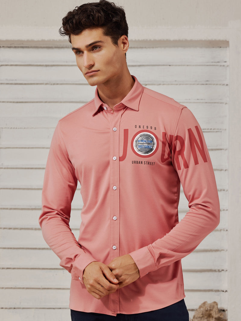 Pink Tencel Chest Print Shirt