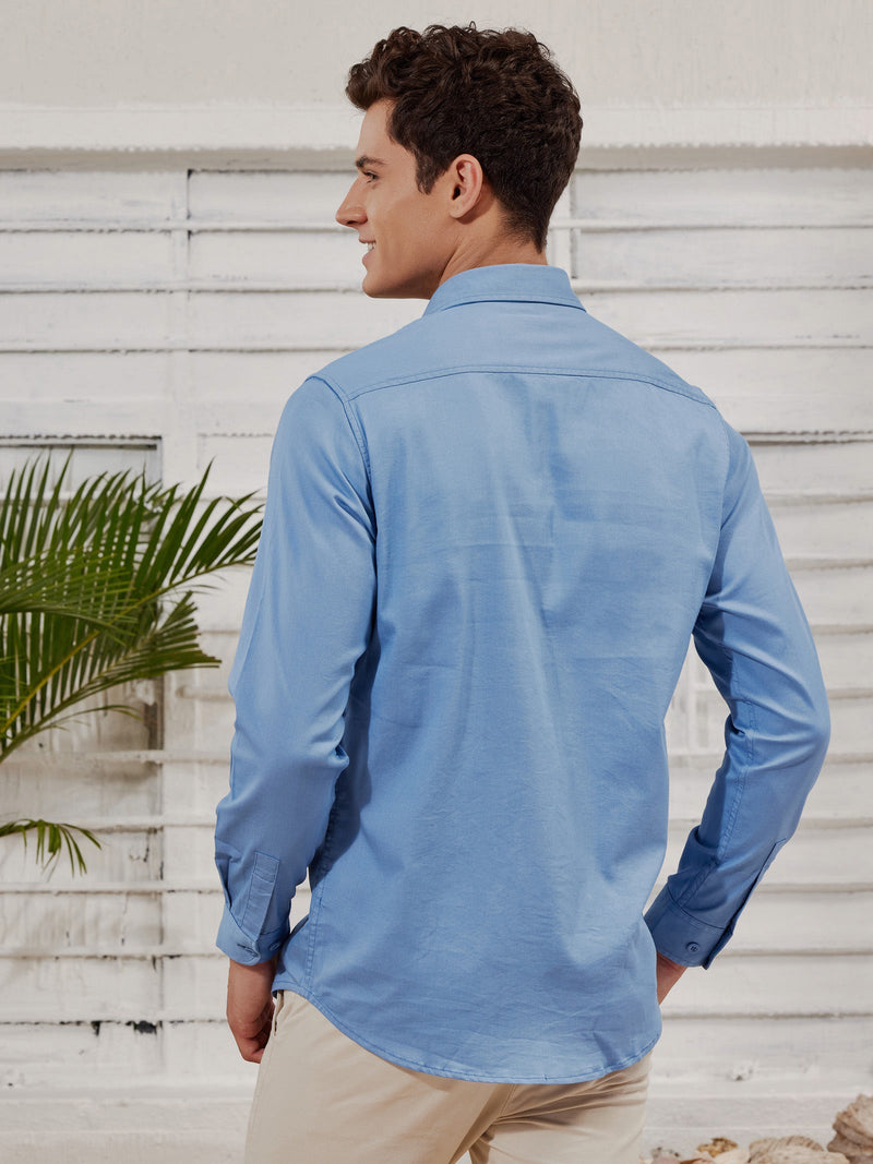 Blue Stretch Denim Plain Shirt