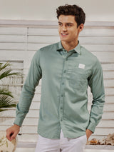 Green Stretch Denim Plain Shirt