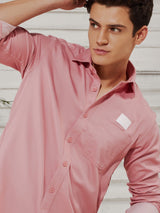 Pink Stretch Denim Plain Shirt