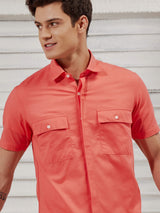 Red Back Print Resort Shirt