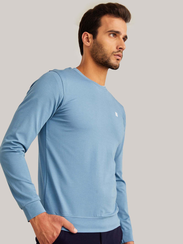 Blue Solid 4-Way Stretch Sweatshirt
