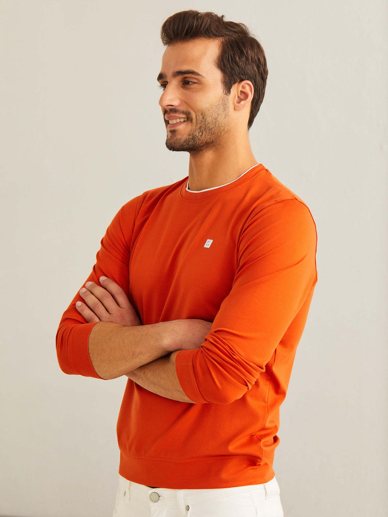 Orange Plain 4-Way Stretch Sweatshirt