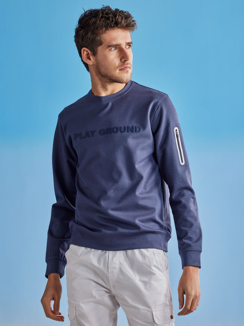 Blue Chest Print 4-Way Stretch Sweatshirt
