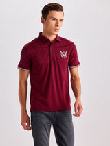 Maroon Chest Print Polo T-Shirt