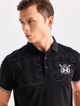 Black Chest Print Polo T-Shirt