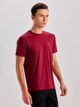 Maroon Chest Print Straight T-Shirt