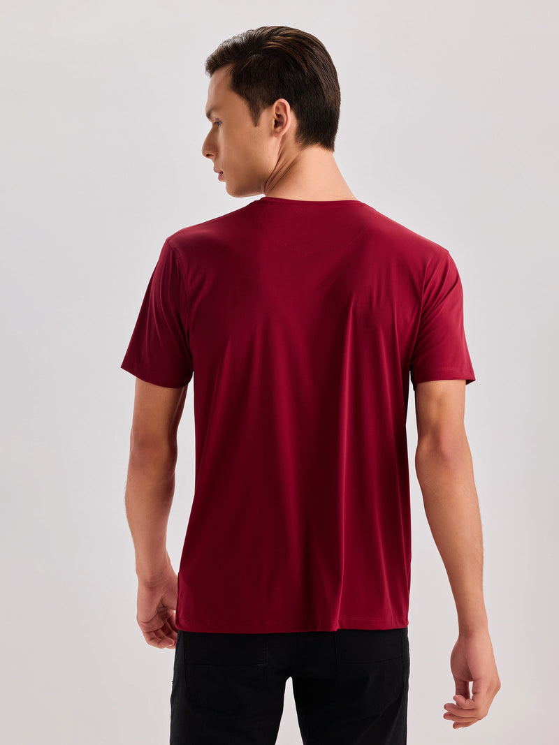 Maroon Chest Print Straight T-Shirt