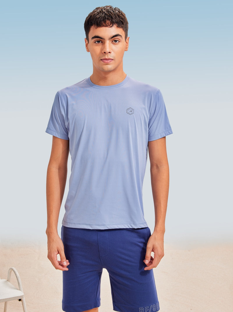 Blue Solid Stretch T-Shirt