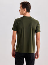 Olive Chest Print Straight T-Shirt