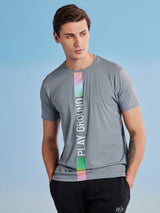 Grey Printed Stretch Urban T-Shirt