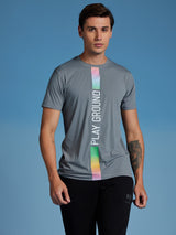 Grey Printed Stretch Urban T-Shirt