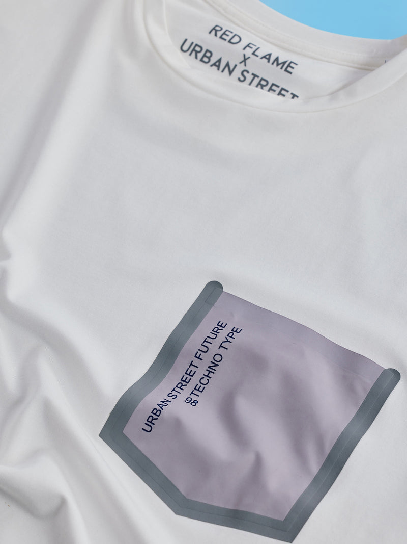 White Chest Print Stretch Urban T-Shirt