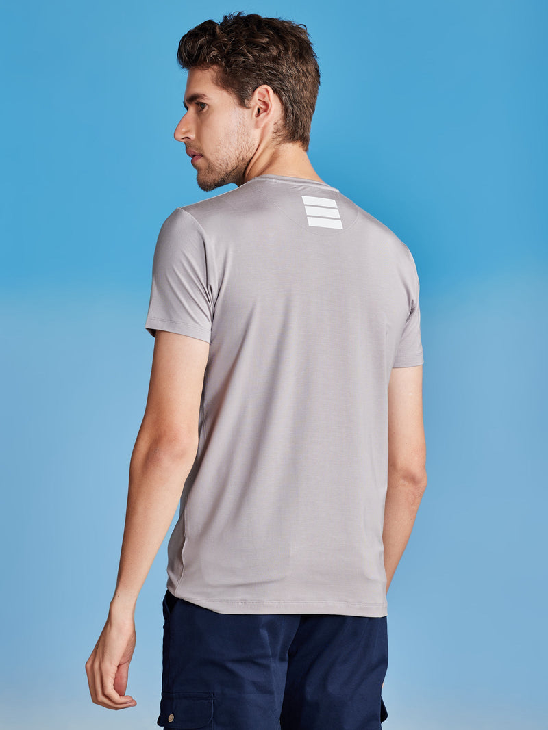 Grey Chest Print Stretch Urban T-Shirt