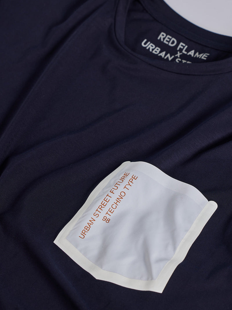 Navy Chest Print Stretch Urban T-Shirt