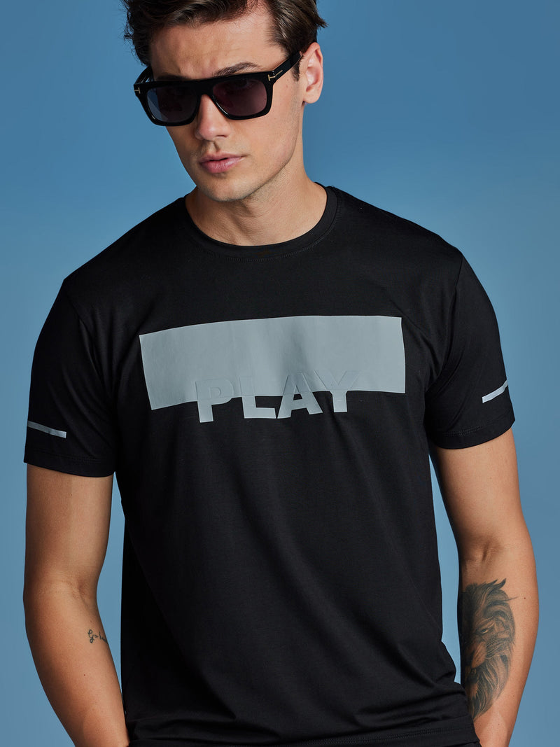 Black Printed Stretch Urban T-Shirt
