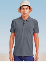 Grey Solid Stretch Polo T-Shirt