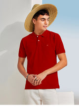 Red Plain Stretch Polo T-Shirt