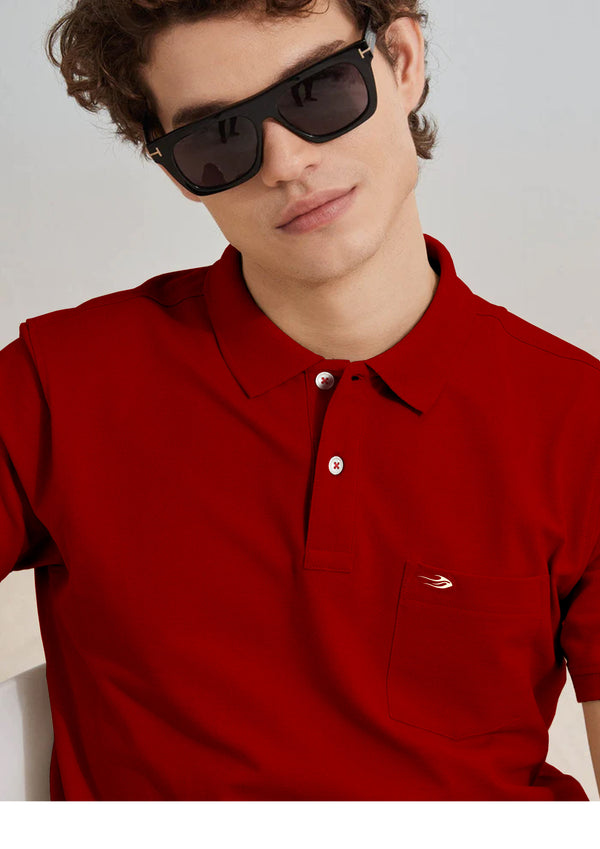 Red Solid Stretch Polo T-Shirt