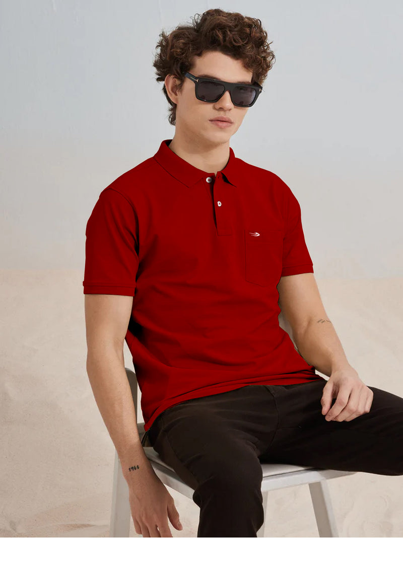 Red Solid Stretch Polo T-Shirt