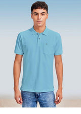 Blue Plain Stretch Polo T-Shirt