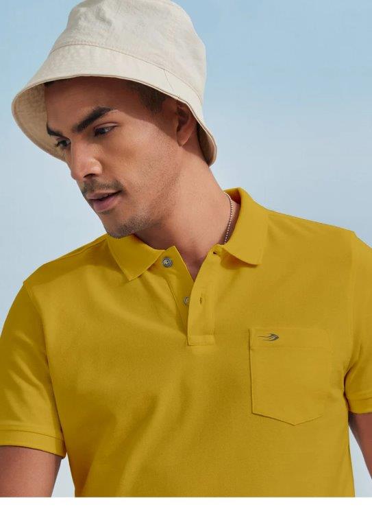 Yellow Plain Stretch Polo T-Shirt